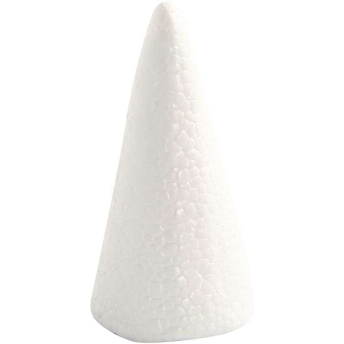 Cônes en polystyrène, H : 11 cm, d 5,5 cm, blanc, 5 pièces/ 1 Pq.