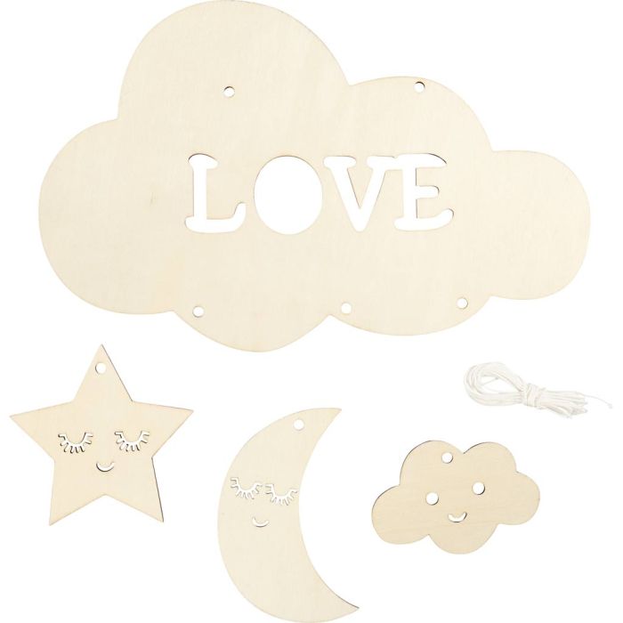 Mobile en bois, Night sky, L : 28 cm, ép. 3 mm, 1 pièce/ 1 Pq.