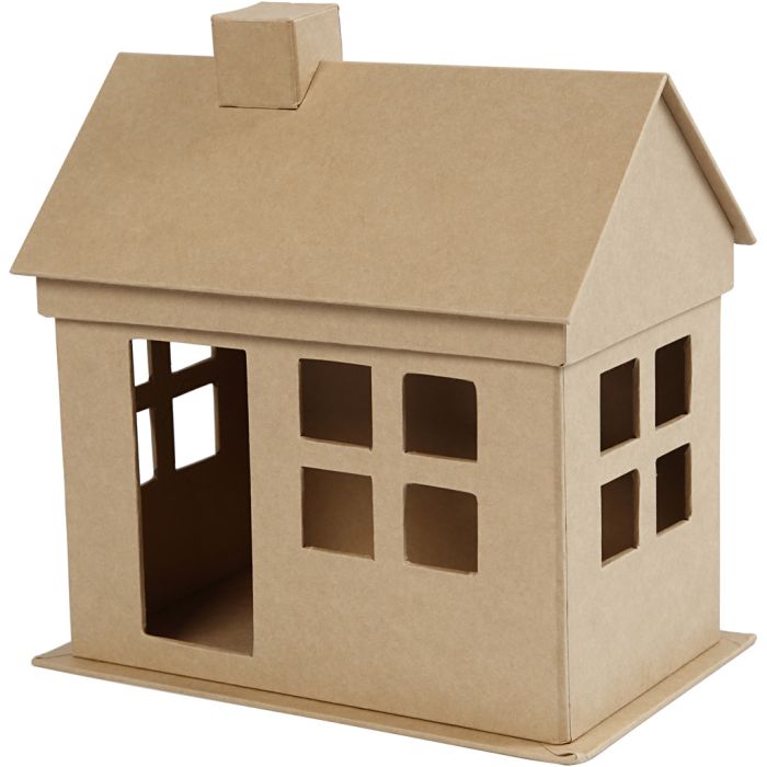 Maison en Papier Mâche, H : 23 cm, P: 14,5 cm, L : 22,5 cm, 1 pièce