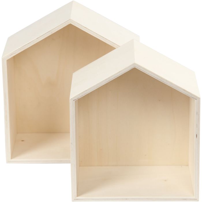 Boîtes de rangement, maisons, H : 22,5+25 cm, P: 12,5 cm, L : 19,5+22,5 cm, 2 pièces/ 1 set