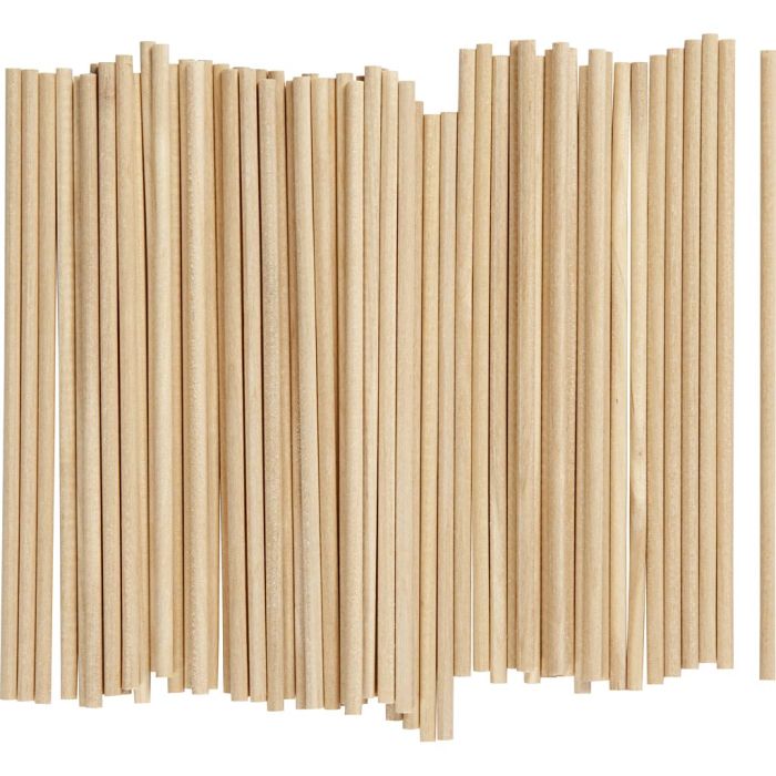 Bâtonnets en Bois, L : 15 cm, d 4 mm, 100 pièces/ 1 Pq.