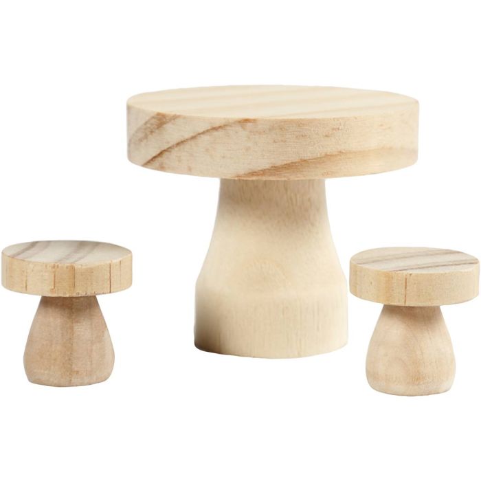 Table champignon avec chaises, dim. 2,5x2,5 cm, 1 set
