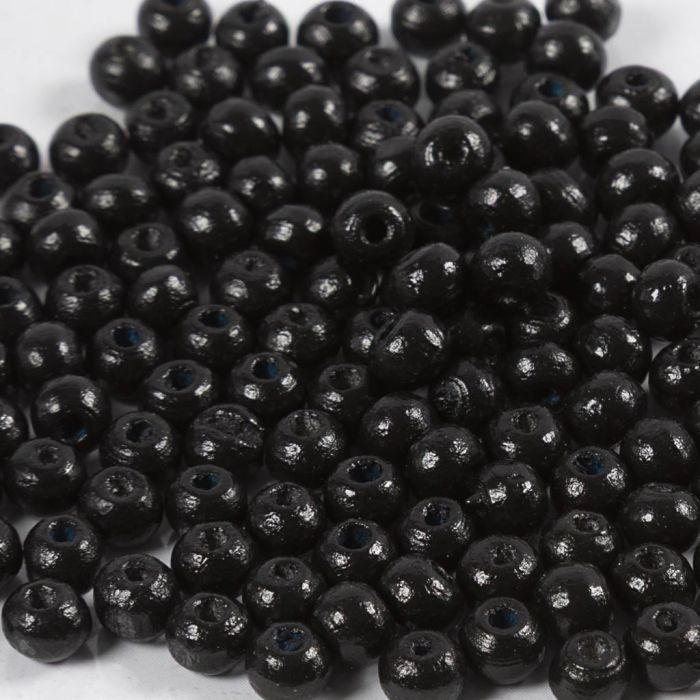 Perles en Bois, d 5 mm, diamètre intérieur 1,5 mm, ca. 150 pièce, noir, 6 gr/ 1 Pq.