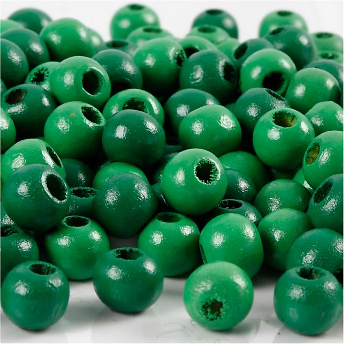 Perles en Bois, d 8 mm, diamètre intérieur 2 mm, ca. 80 pièce, vert, 15 gr/ 1 Pq.
