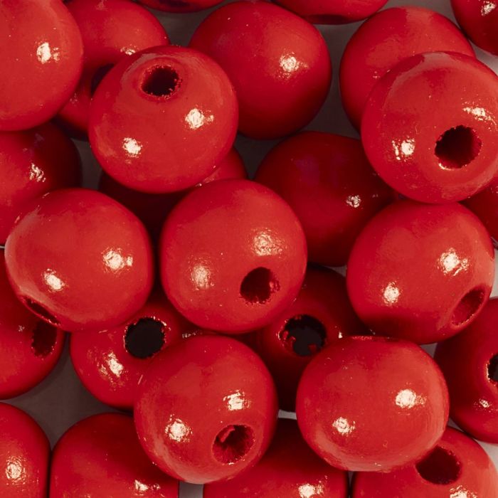 Perles en Bois, d 12 mm, diamètre intérieur 3 mm, rouge, 50 pièce, 44 gr/ 1 Pq.