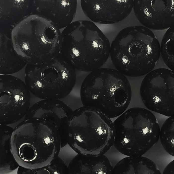 Perles en Bois, d 12 mm, diamètre intérieur 3 mm, noir, 50 pièce, 44 gr/ 1 Pq.