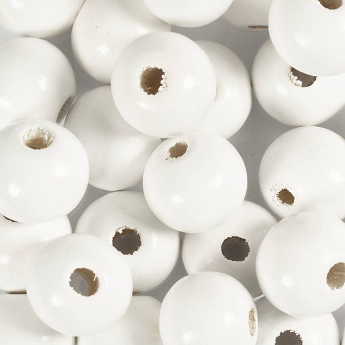 Perles en Bois, d 12 mm, diamètre intérieur 3 mm, blanc, 50 pièce, 44 gr/ 1 Pq.