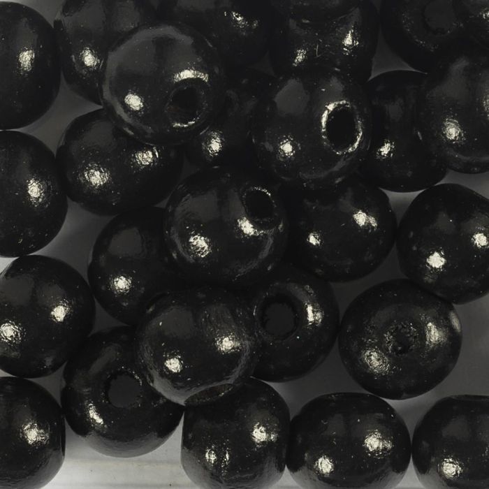 Perles en Bois, d 10 mm, diamètre intérieur 3 mm, noir, 175 pièce, 50 gr/ 1 Pq.