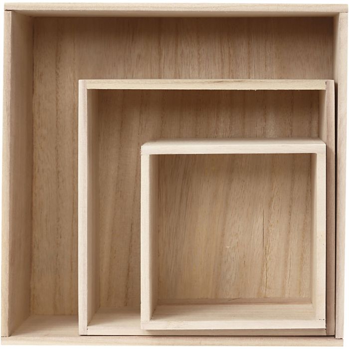 Boîtes de rangement, carré, H : 15x15+21,5x21,5+28x28 cm, P: 12,5 cm, 3 pièces/ 1 set