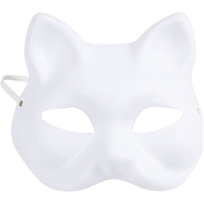 Masque de chat, H : 17,5 cm, L : 18,5, blanc, 1 pièce