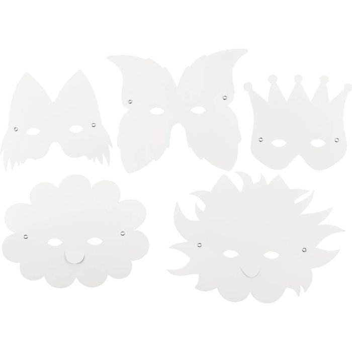 Masques - Élastiques inclus, H : 15-20 cm, 230 gr, blanc, 5 pièces/ 1 Pq.