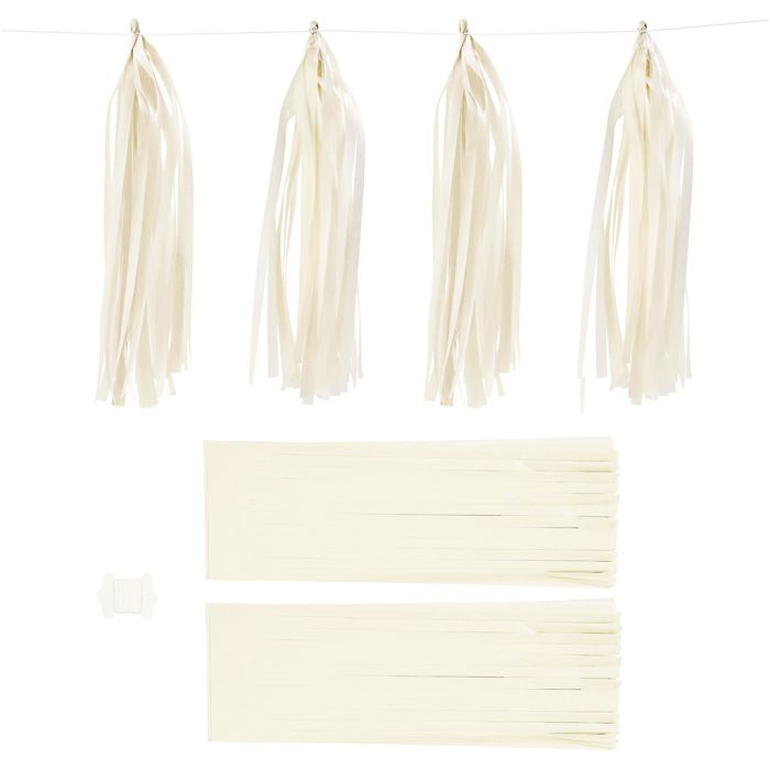 Pompons en papier, dim. 12x35 cm, 14 gr, blanc cassé, 12 pièces/ 1 Pq.