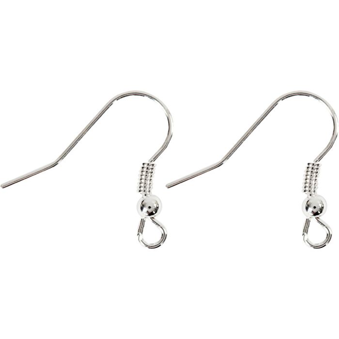 Crochet d’Oreille Français, L : 18 mm, argenté, 10 pièces/ 1 Pq.