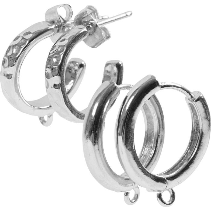 Boucles créoles œillet, d 15 mm, ép. 3 mm, argenté, 2x2 paire/ 1 Pq.