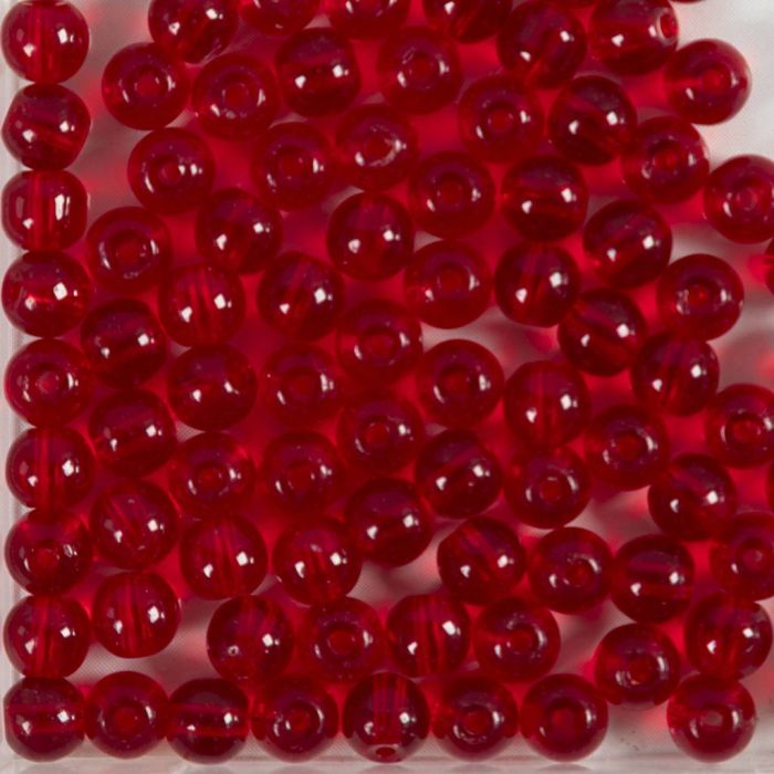 Perles en Verre, d 4 mm, diamètre intérieur 1 mm, rouge, 90 pièce, 20 gr/ 1 Pq.