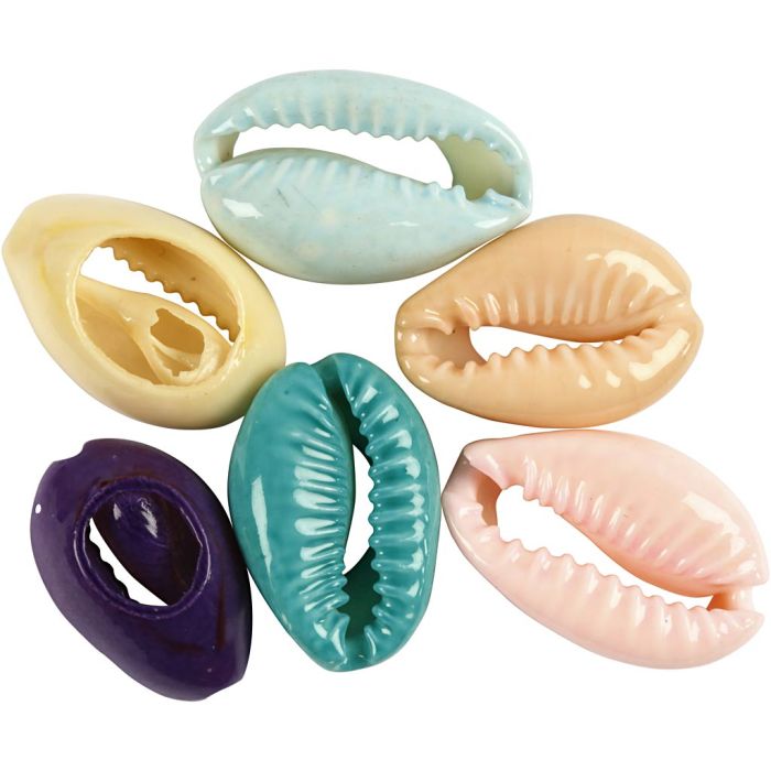 Coquillage, L : 20 mm, ass. de couleurs, 6 pièces/ 1 Pq.