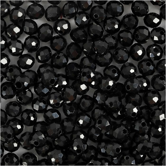 Perles à Facettes, dim. 3x4 mm, diamètre intérieur 0,8 mm, noir métallique, 100 pièces/ 1 Pq.