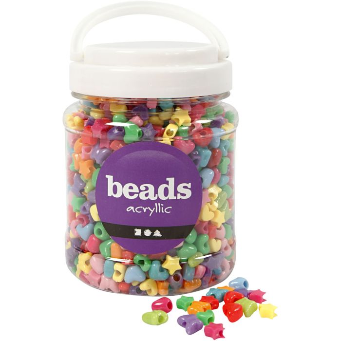 Perles Plastique Novelty, d 10 mm, diamètre intérieur 3,5 mm, ca. 1530 pièce, ass. de couleurs, 400 gr, 700 ml/ 1 boîte