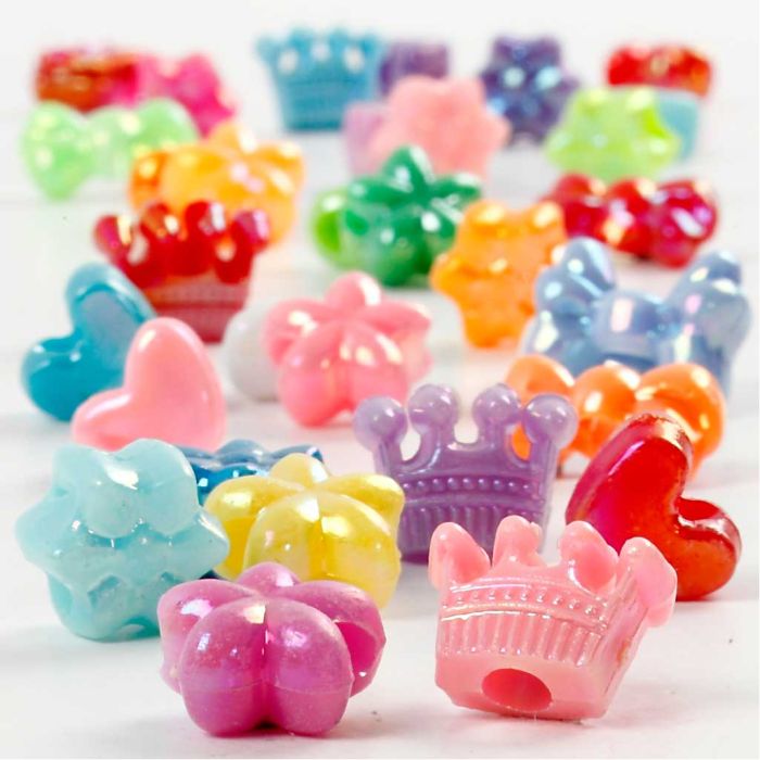 Perles Plastique Novelty, d 10 mm, diamètre intérieur 3 mm, ca. 190 pièce, 65 gr, 125 ml/ 1 Pq.