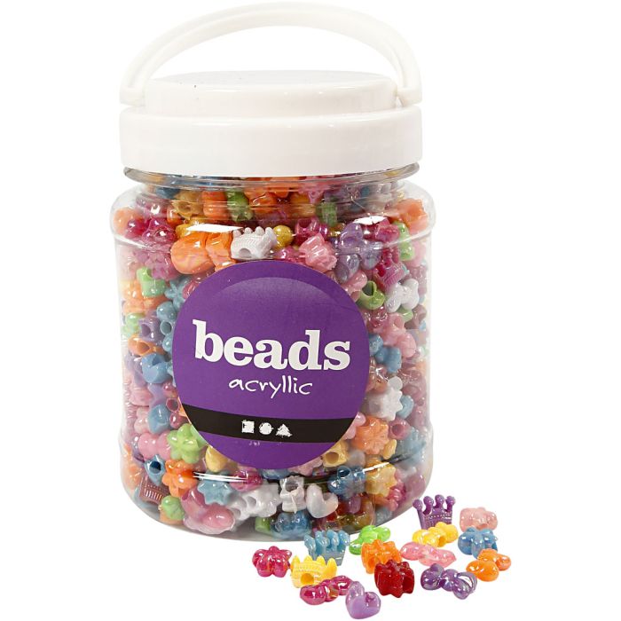 Perles Plastique Novelty, d 10 mm, diamètre intérieur 3 mm, ca. 1100 pièce, ass. de couleurs, 380 gr, 700 ml/ 1 boîte