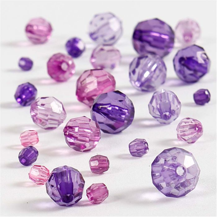 Perles à facettes, dim. 4-12 mm, diamètre intérieur 1-2,5 mm, ca. 170 pièce, violet, 45 gr/ 1 Pq.