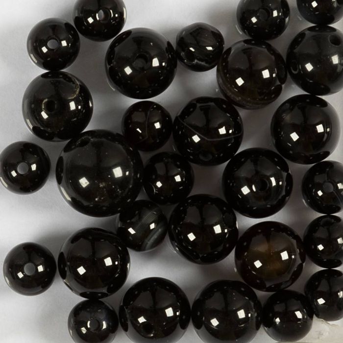 Perles de pierres d'agate, d 6+8+10 mm, diamètre intérieur 0,9-1 mm, noir, 28 pièces/ 1 Pq.