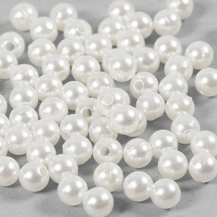Perles de Cire, d 6 mm, diamètre intérieur 1,9 mm, nacré, 65 pièces/ 1 Pq.