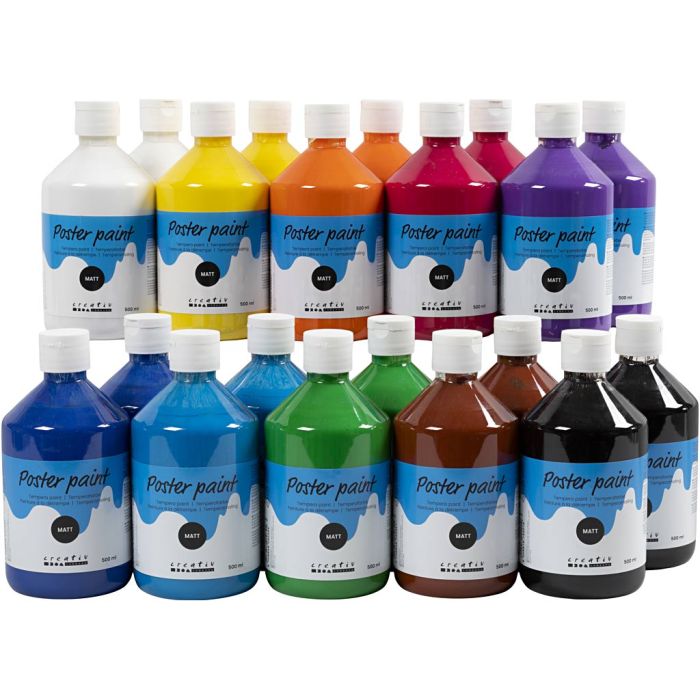 Peinture à la détrempe Mate, ass. de couleurs, 20x500 ml/ 1 Pq.