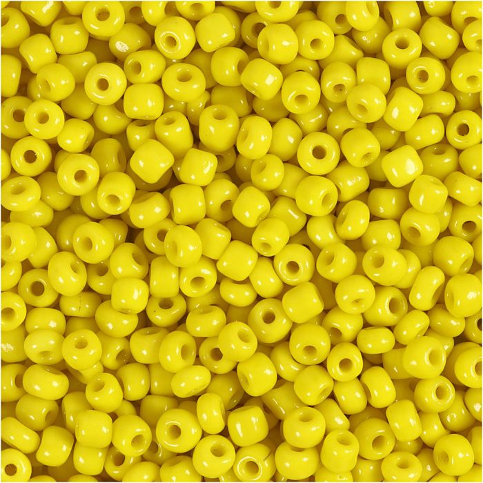 Perles de rocaille, d 3 mm, dim. 8/0, diamètre intérieur 0,6-1,0 mm, jaune, 25 gr/ 1 Pq.