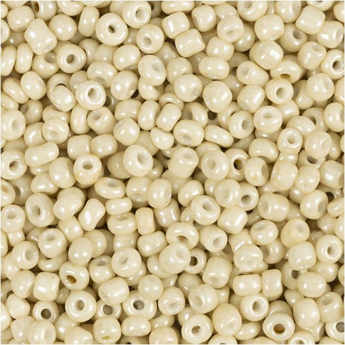 Perles de rocaille, d 3 mm, dim. 8/0, diamètre intérieur 0,6-1,0 mm, blanc cassé, 25 gr/ 1 Pq.