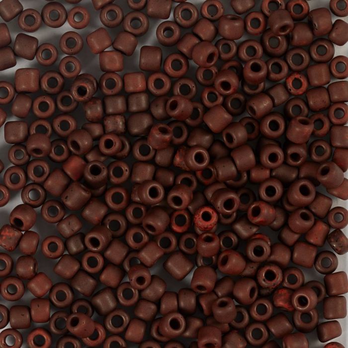 Perles de rocaille, dim. 8/0, d 3 mm, diamètre intérieur 0,6-1,0 mm, matt frozen, mocca, 25 gr/ 1 Pq.