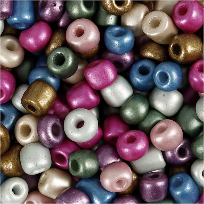 Perles de rocaille, d 5 mm, dim. 4/0, diamètre intérieur 1,2 mm, couleurs métalliques, 720 gr/ 1 boîte