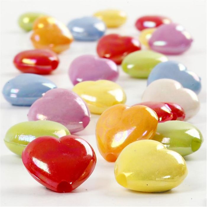 Perles de coeur, dim. 25x15 mm, diamètre intérieur 3 mm, ca. 100 pièce, 70 gr, 125 ml/ 1 Pq.