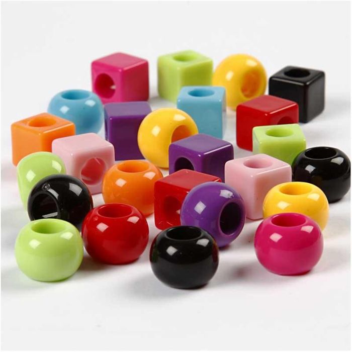 Seau de Perles Plastique, dim. 11 mm, diamètre intérieur 7 mm, ca. 60 pièce, ass. de couleurs, 75 gr, 150 ml/ 1 Pq.