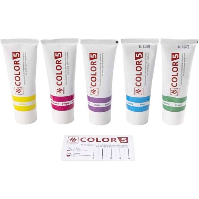 Colorant pour savon, ass. de couleurs, 5x30 gr/ 1 Pq.