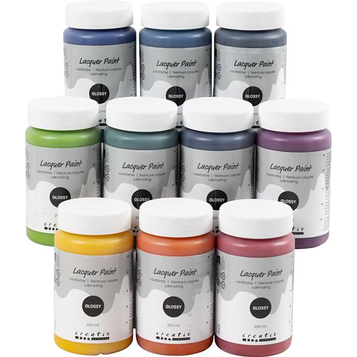 Peinture Laquée, brillante, ass. de couleurs, 10x250 ml/ 1 Pq.