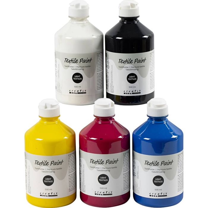 Peinture textile, semi opaque, couleur primaire, 5x500 ml/ 1 Pq.