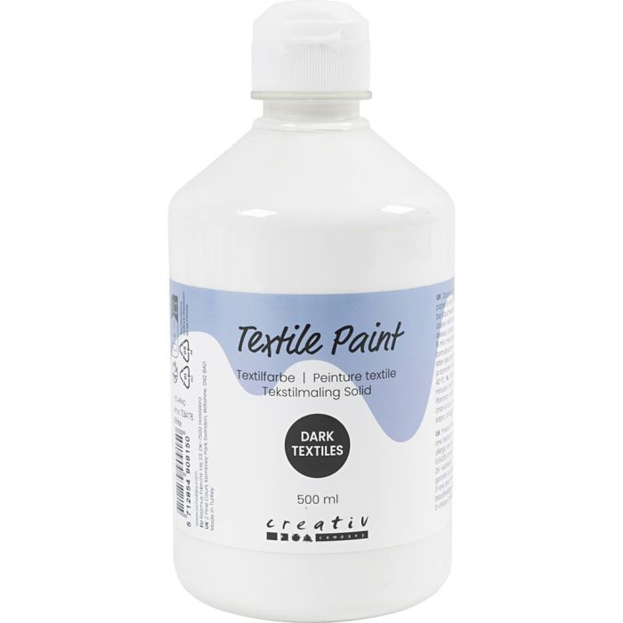Peinture Textile, opaque, couverture blanc, 500 ml/ 1 flacon