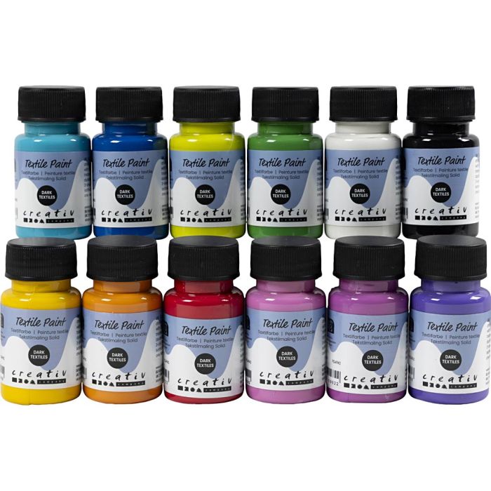 Peinture Textile, opaque, ass. de couleurs, 12x50 ml/ 1 Pq.