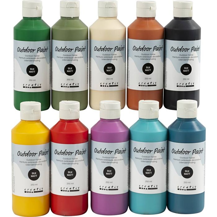 Peinture extérieure décorative, mate soyeuse, ass. de couleurs, 10x250 ml/ 1 Pq.