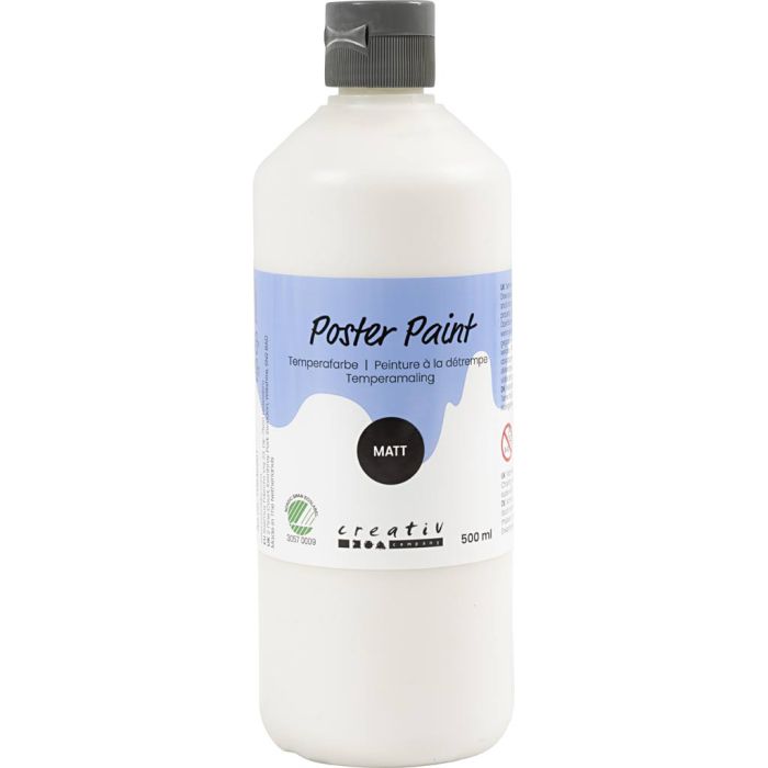 Peinture à la détrempe, mate, semi opaque, blanc, 500 ml/ 1 flacon