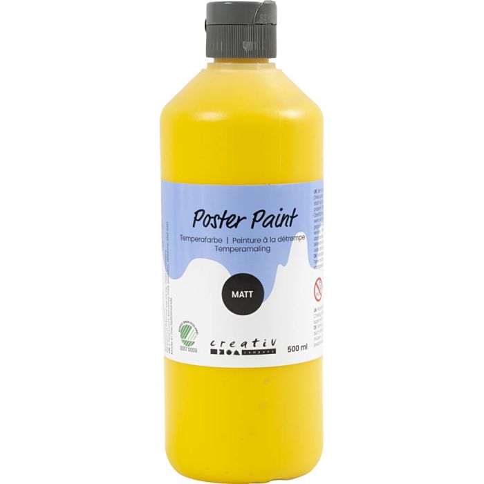 Peinture à la détrempe, mate, semi opaque, jaune primaire, 500 ml/ 1 flacon