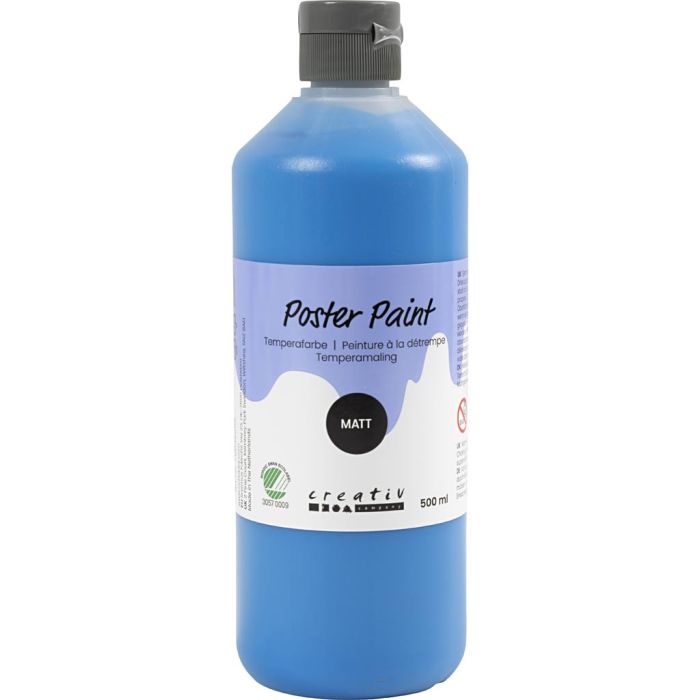 Peinture à la détrempe, mate, semi opaque, bleu primaire, 500 ml/ 1 flacon