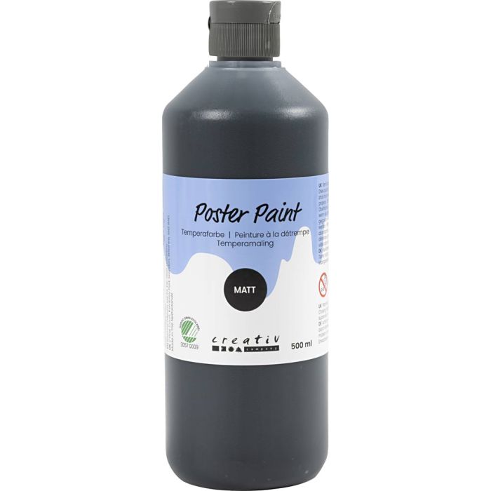 Peinture à la détrempe, mate, semi opaque, noir, 500 ml/ 1 flacon