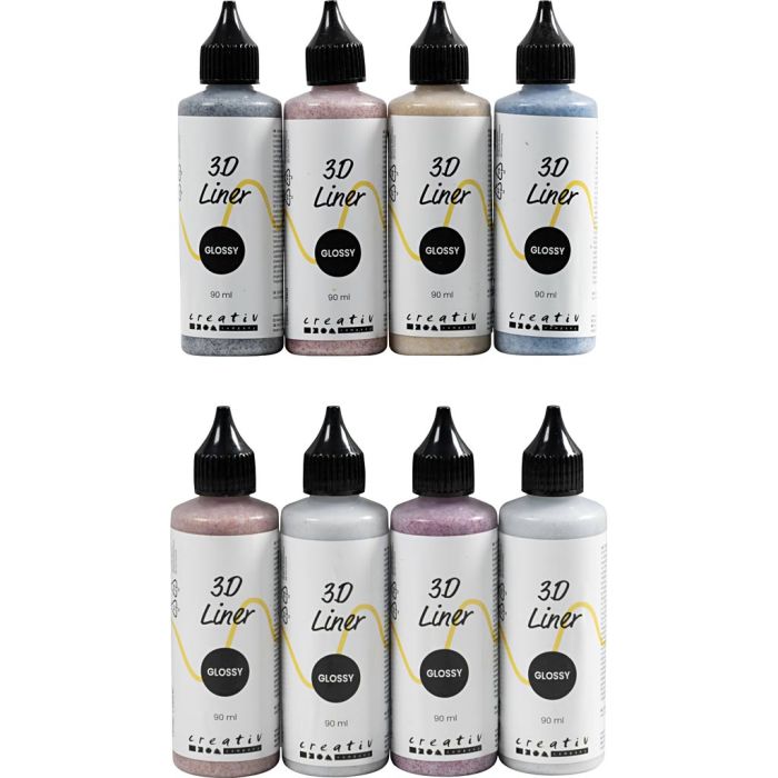 Liner 3D, brillante,paillettes, opaque, couleurs scintillantes, 8x90 ml/ 1 Pq.