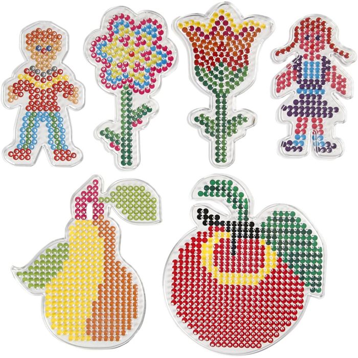 Plaque à picots, fleurs, fille, garçon, pomme et poire, dim. 8,5x14-14x16 cm, medium, 6 pièces/ 1 Pq.