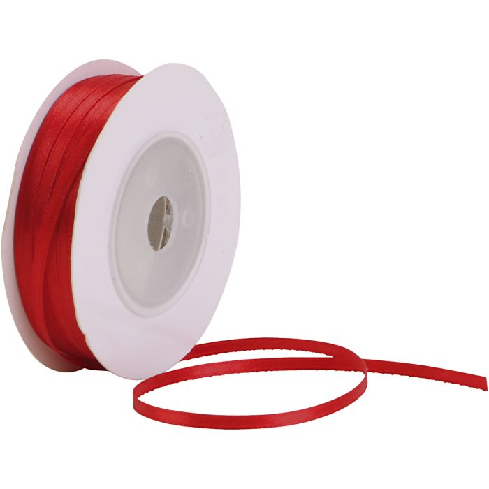 Ruban de satin, L : 3 mm, rouge, 30 m/ 1 rouleau