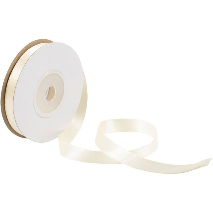 Ruban de satin, L : 10 mm, crème, 10 m/ 1 rouleau