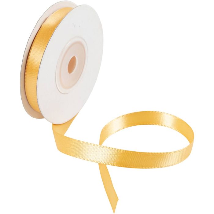 Ruban de satin, L : 10 mm, jaune, 10 m/ 1 rouleau