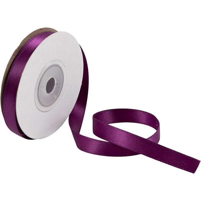 Ruban de satin, L : 10 mm, violet foncé, 10 m/ 1 rouleau